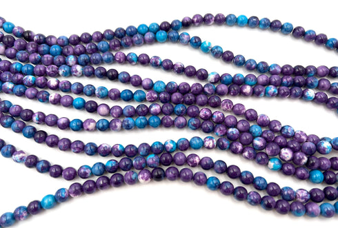 Blue Purple Turquoise Jade Beads, 8mm, Round